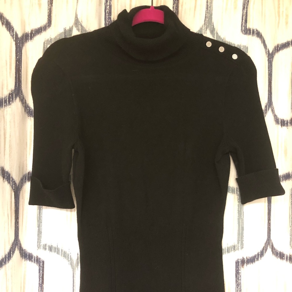 Black turtle neck sweater with above elbow sleeves by White HouseBM, size S.